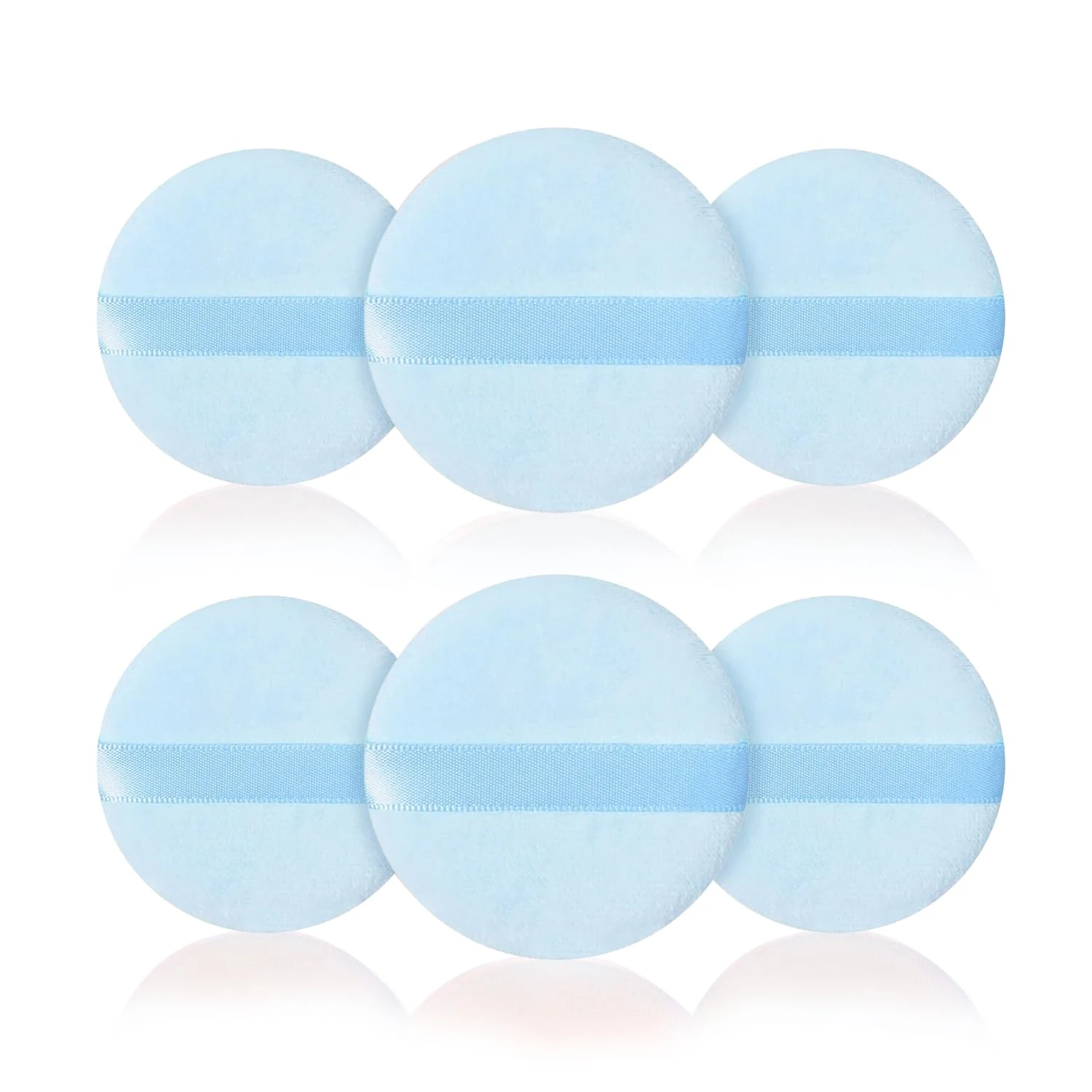 6 Cotton Makeup Puffs for Loose Powder - 2.36 inch/6 cm Soft Round Powder Puffs for Face and Body - Blue