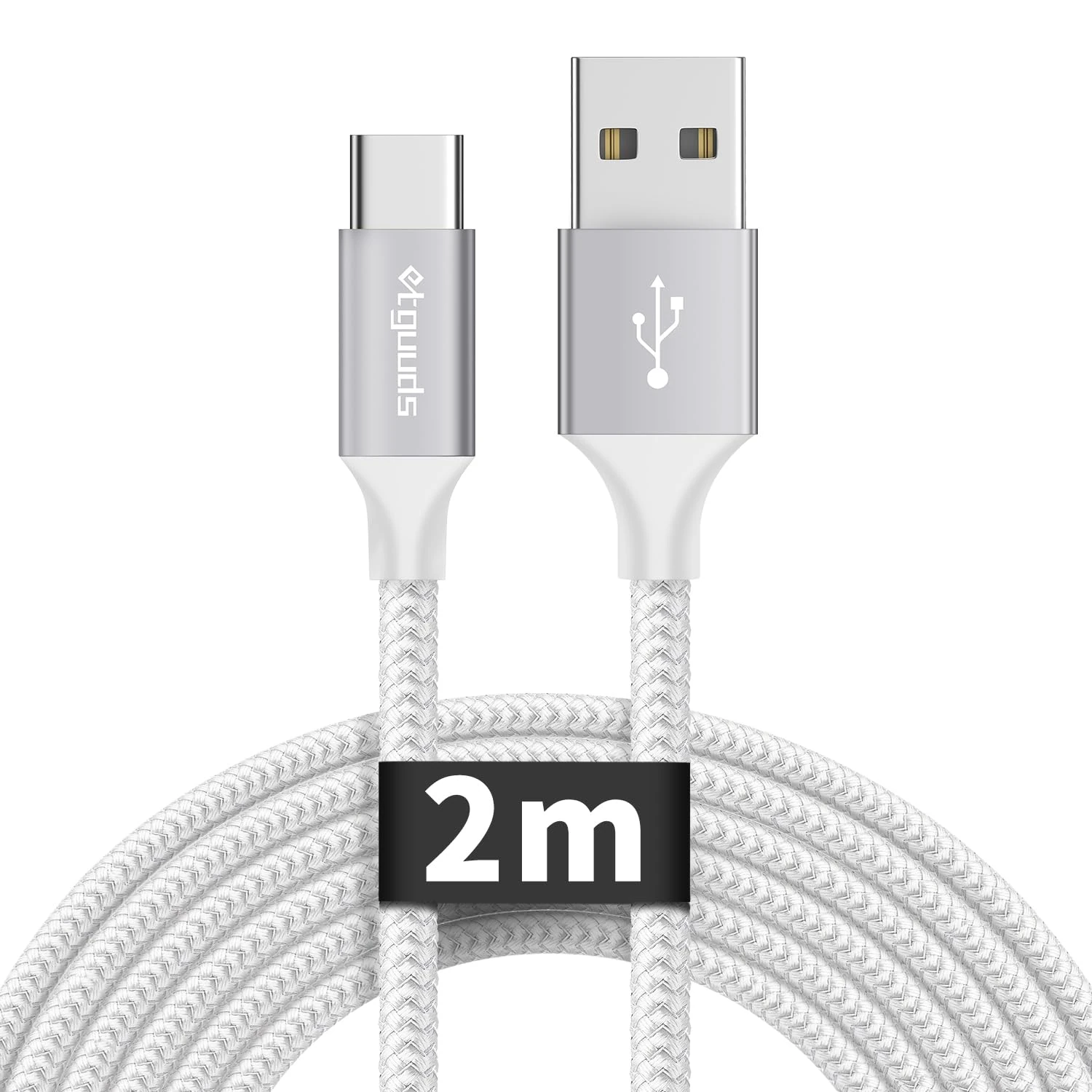 etguuds USB C Cable 2m, USB C Charger Cable 3A Fast Charging Braided Lead for iPhone 17 16 15 Pro Max Samsung S23 S22 S21 S10 S9 S8 A54 A55 -White