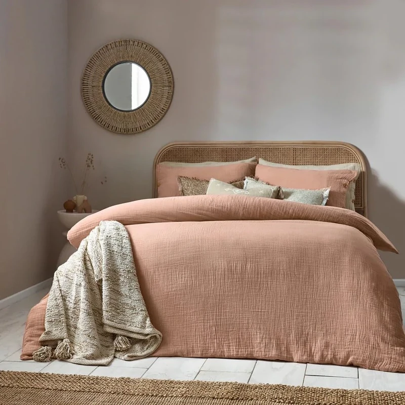 furn. Yard Lark Muslin Cotton Duvet Cover Set, Pink Clay