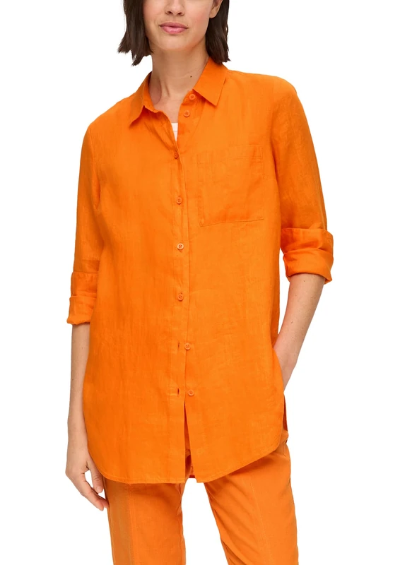s.Oliver Long Linen Shirt Blouse, Orange 2310, 8