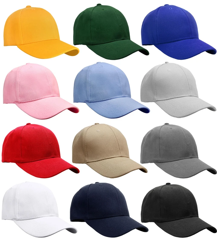 Falari Wholesale Bulk Lot 12-Pack Baseball Cap Adjustable Size Plain Blank Solid Color, Assorted Color Group 1, One Size