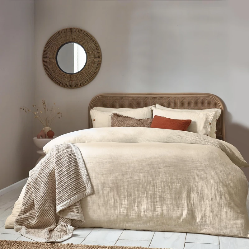 furn. Yard Lark Muslin Cotton Duvet Cover Set - Super King - Natural