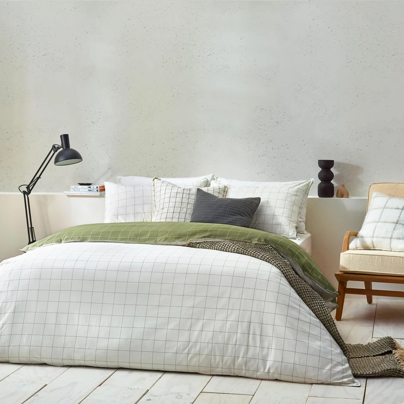 furn. Yard Howarth Check Reversible Duvet Cover Set, Moss/Natural