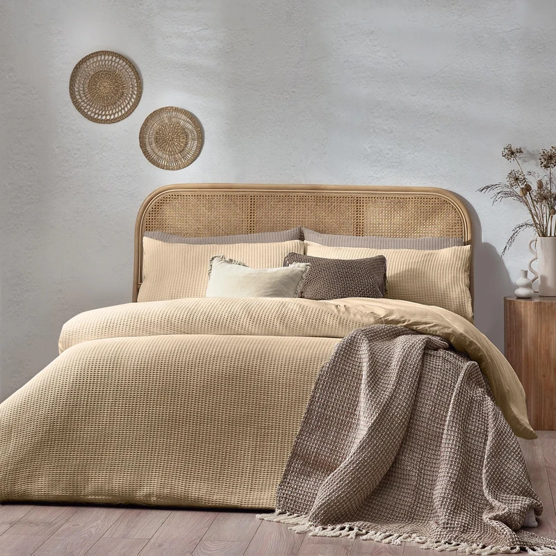 Furn. Yard Chunky Waffle Cotton Duvet Cover Set – Textured Waffle Weave OEKO-TEX Certified (Linen – Single)