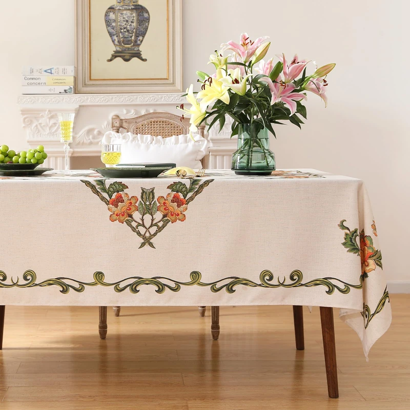 patdrea Designer Yellow Tablecloth for Rectangle Tables,Luxury Velvet Wrinkle Free Floral Pattern Tablecloths,Decorative Table Cover Cloth for Kitchen Dining Room,63"*102"