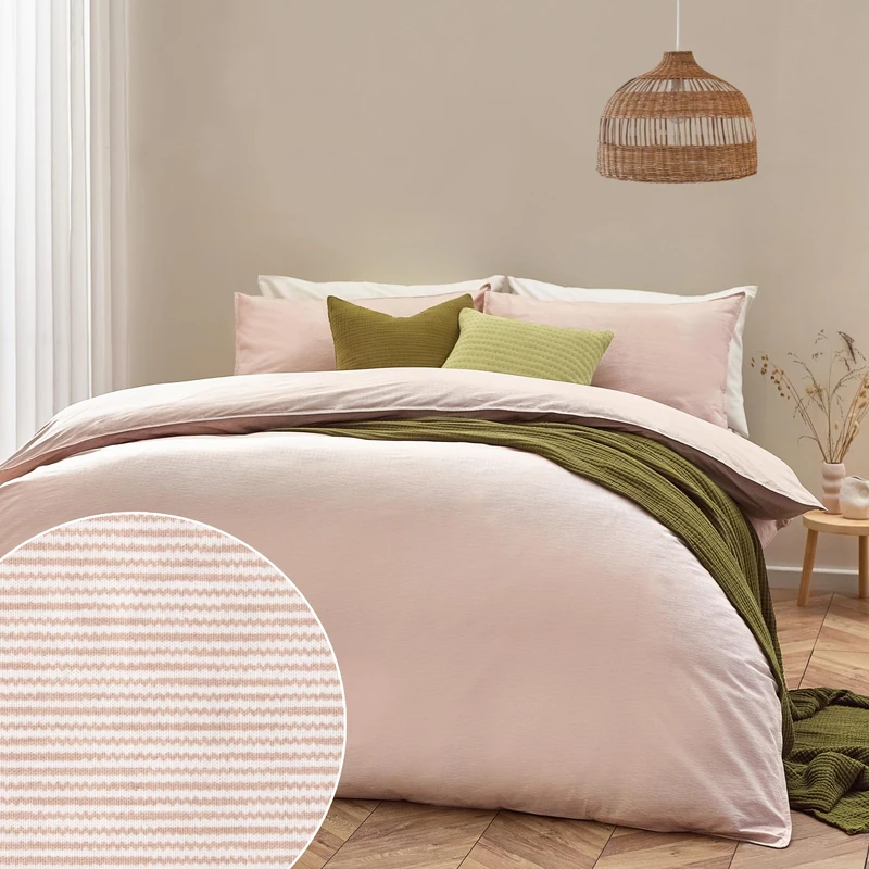 furn. Yard Heaton Stripe 100% Cotton Duvet Cover Set - Single - Baked Earth