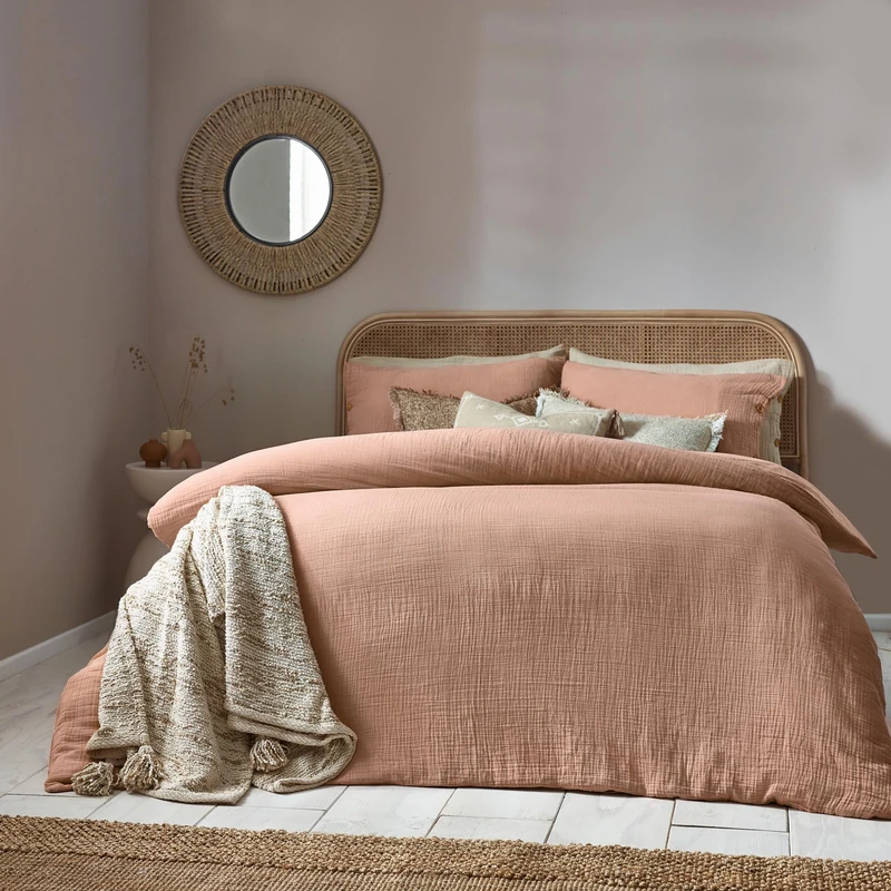 furn. Yard Lark Muslin Cotton Duvet Cover Set, Pink Clay