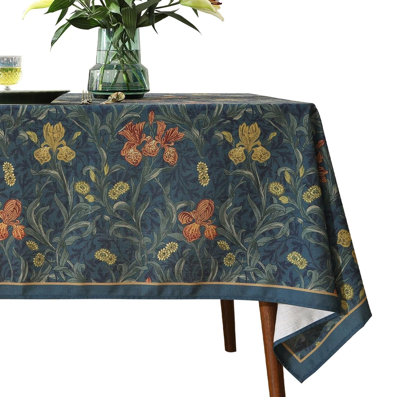 patdrea Designer Blue Tablecloth for Rectangle Tables,Luxury Velvet Wrinkle Free Floral Pattern Tablecloths,Decorative Table Cover Cloth for Kitchen Dining Room,55"*79"