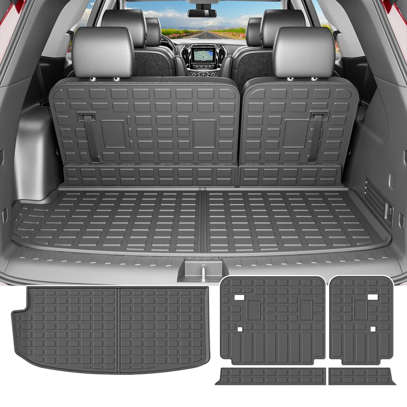 powoq Cargo Mat Compatible with 2018-2024 Chevy Traverse Trunk Liner TPE Cargo Liner Replacement for 2018 2019 2020 2021 2022 2023 2024 Chevy Traverse Accessories (Trunk Mat+Backrest Mat)