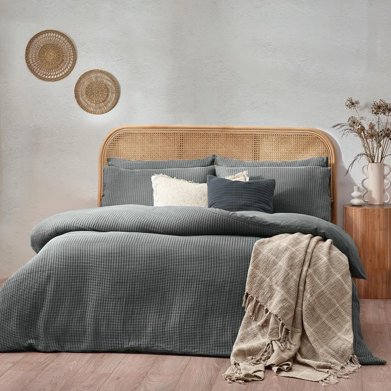furn. Yard Chunky Waffle 100% Cotton Duvet Cover Set, Dusk