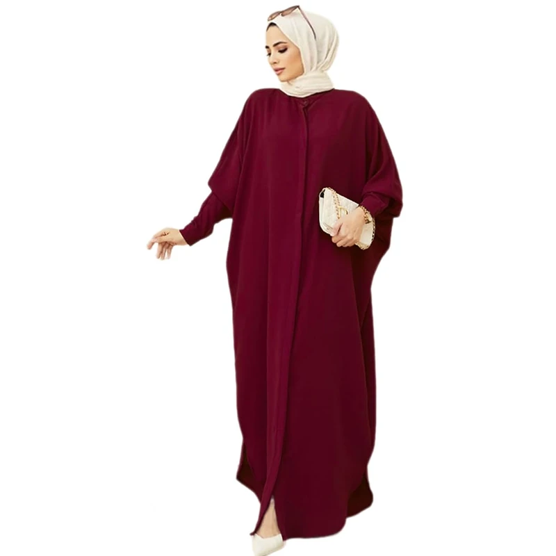 FYMNSI Abayas for Women Muslim Dress Modest Maxi Robe Abaya Kaftan Dresses Eid Prayer Clothes Arabian Islamic Dubai Outfit, Red Wine, One Size - Image 1