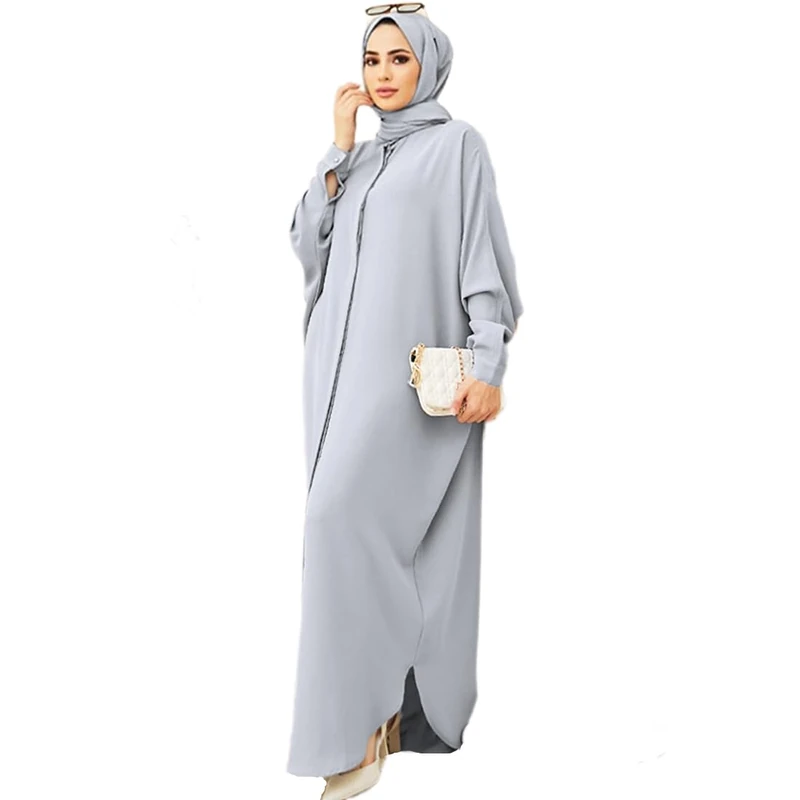 FYMNSI Abayas for Women Muslim Dress Modest Maxi Robe Abaya Kaftan Dresses Eid Prayer Clothes Arabian Islamic Dubai Outfit, Grey, One Size