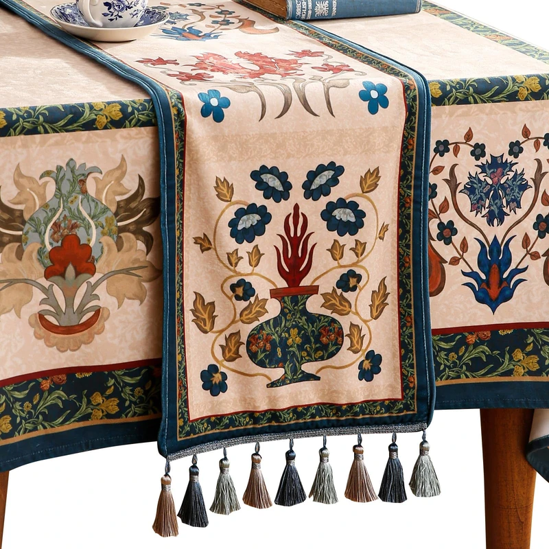 patdrea Designer Casual Wild Floral Velvet Table Runner 118 Inch Long, Brown Occult Bouquets Pattern Table Mat, Decoration for Kitchen Dining Coffee Table Cabinet Banquet Thanksgiving,12"*118"