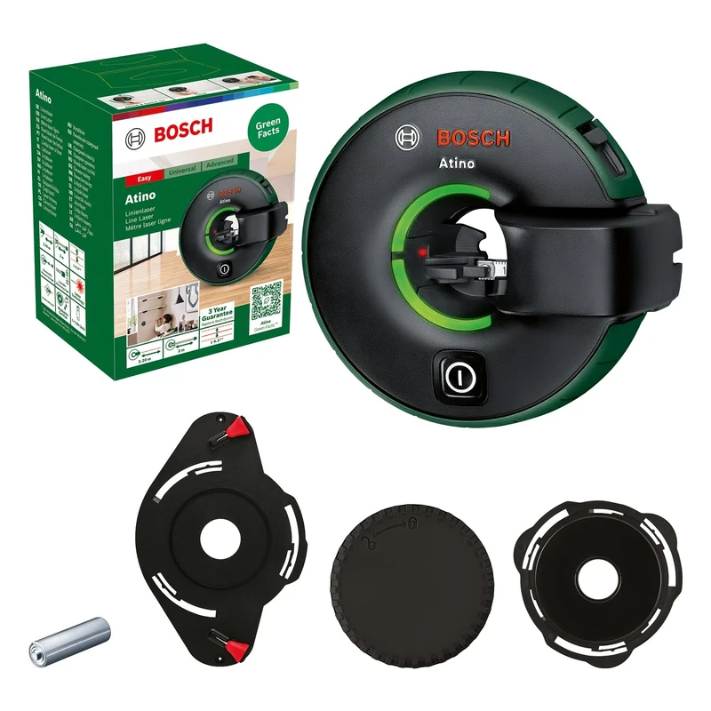 Bosch All-in-1 line Laser Atino 2nd gen. with Removable and Lockable Measuring Tape (Horizontal or Vertical Alignment Thanks to Easy Attachment on Rough and Smooth Surfaces, in Cardboard Box)