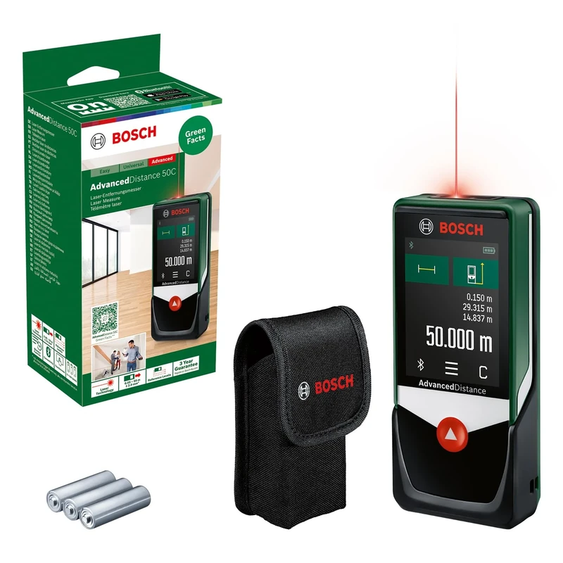 Bosch Home and Garden Advanced Distance 50C digital laser measure, measure distance precisely up to 50m, touch display, measuring functions with integrated assistance, in cardboard box