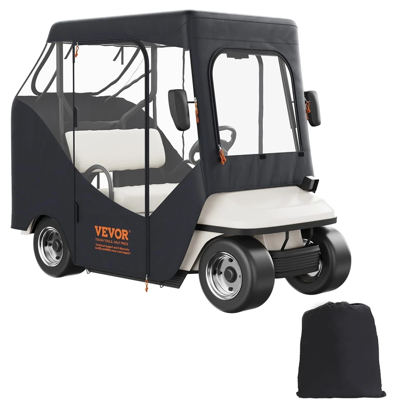 VEVOR Golf Cart Enclosure, Fit for 2 Passengers EZGO TXT RXV, Short Roof 59", 600D Polyester Driving Enclosure 4-Sided Transparent Windows, Club Car Covers for 2-Seater Golf Carts Sunproof Dustproof