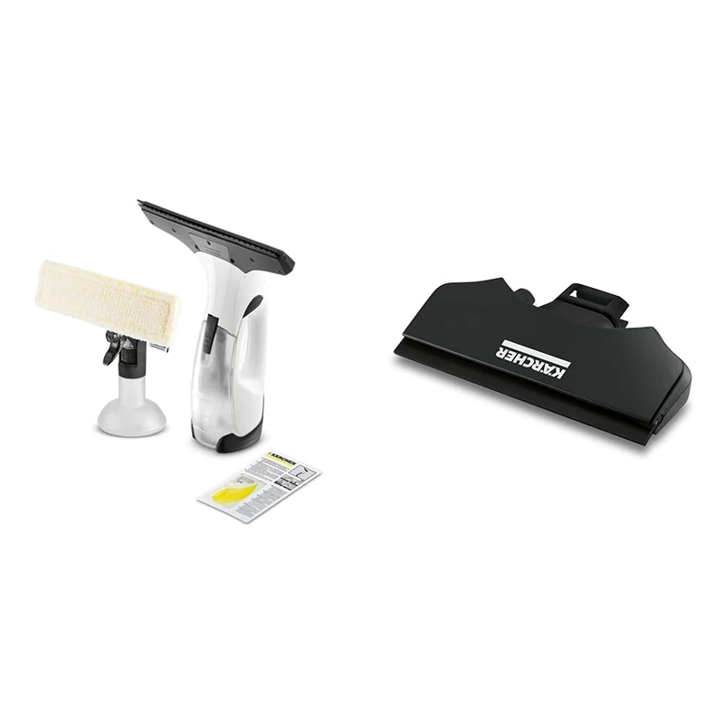 Bundle of Kärcher Window Vac WV 2 Plus, Battery Running Time: 35 min, LED Display for Battery Status, Spray Bottle with Microfibre Cloth + Kärcher 26331120, Window Vac Small Suction Blade, Black