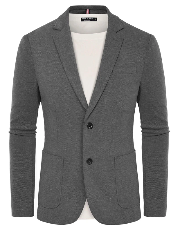 PJ PAUL JONES Men's Casual Knit Blazer Suit Jackets Two Button Lightweight Unlined Sport Coat, Dark Gray-2, XL