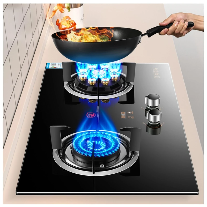 Indoor Gas Stove With 2 Burners, Tempered Glass Panel, 5.0kW/5.2kW 9-cavity Timed High Flame, Suitable For Natural Gas/LPG (Size : LPG)