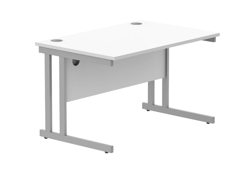 Office Hippo Essentials Rectangular Writing Computer Work Place, Home Office Desk with Cable Port Management, Wood, Arctic White, 120x80cm