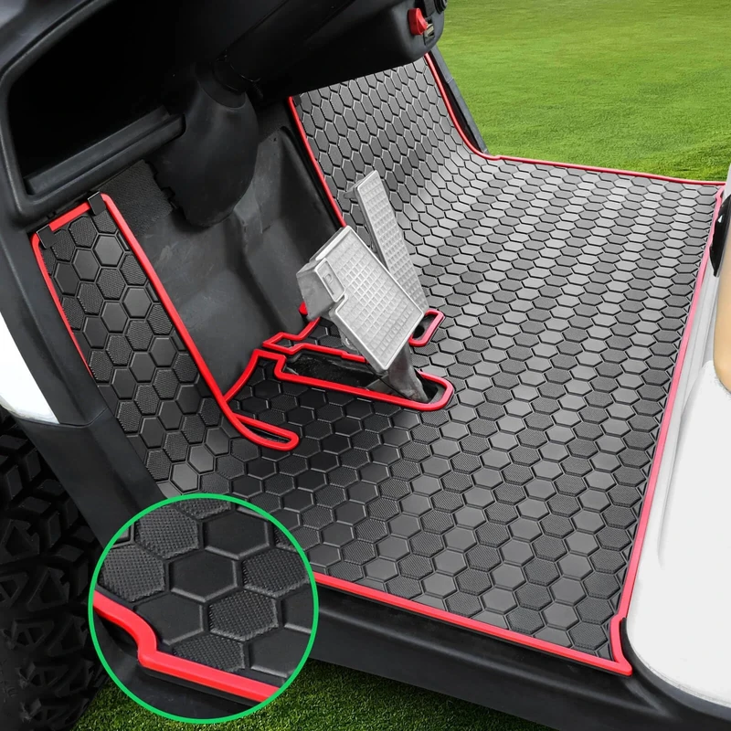 LEAPGOMAX Golf Cart Floor Mat for Yamaha G29 Drive, Upgraded Non-Slip Full Coverage Liner Mats Replacement Thick Rubber, Fits Yamaha Drive (Gen1), G29, YDR, Adventurer (2007-2016)-Red Trim