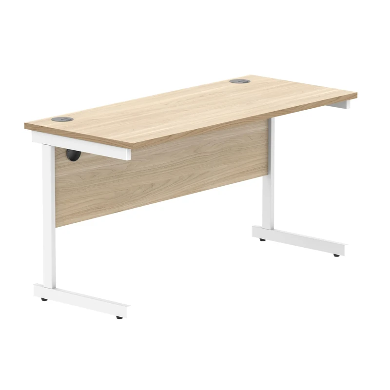 Office Hippo Essentials Rectangular Writing Computer Work Place, Home Office Desk with Cable Port Management, MFC, Canadian Oak, 140x60cm