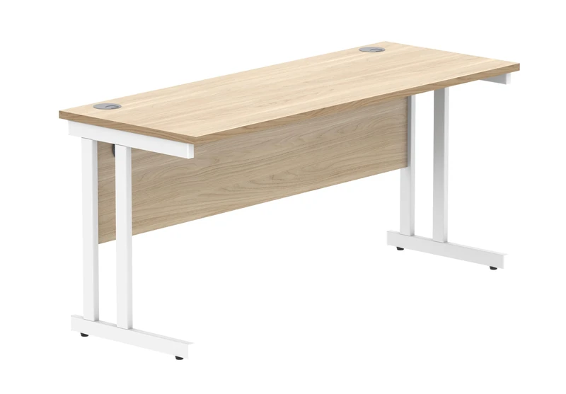 Office Hippo Essentials Rectangular Writing Computer Work Place, Home Office Desk with Cable Port Management, Wood, Canadian Oak, 160x60cm