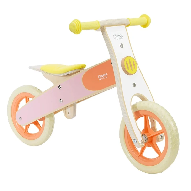 Classic World Wooden Balance Bike, Rubble Handle Grips and Wheels, Cushion Seat, Adjustable Height, Easy To Carry By Hole, Toddler Lightweight Training, Push and Ride, 2 Years+, Pastel Colours