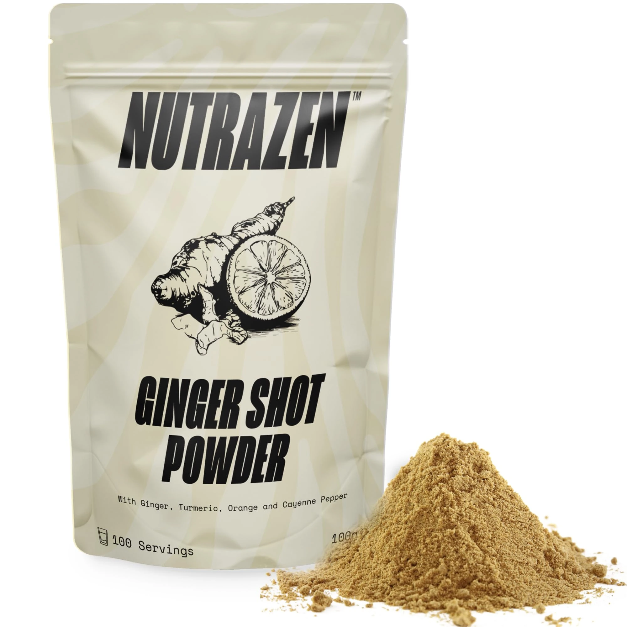 Ginger and Turmeric Shot Powder 100 Servings | Drink Supplement with Orange, Cayenne Pepper and Zinc | Organic and Natural Ingredients No Added Sugar | Mix with Water, Juice or Tea | 100g