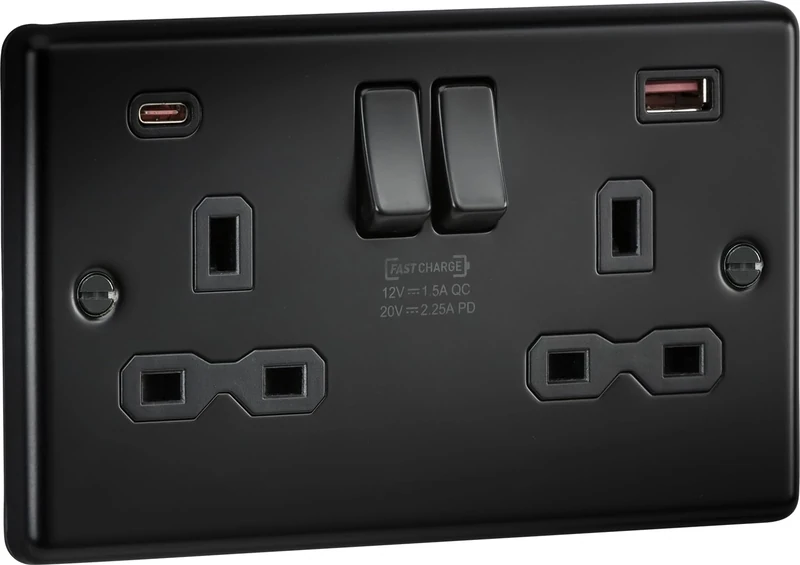 Knightsbridge 13A 2G DP Switched Socket with Dual USB A+C [45W FASTCHARGE] - Matt Black