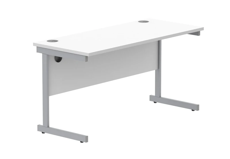 Office Hippo Essentials Rectangular Writing Computer Work Place, Home Office Desk with Cable Port Management, MFC, Arctic White, 140x60cm