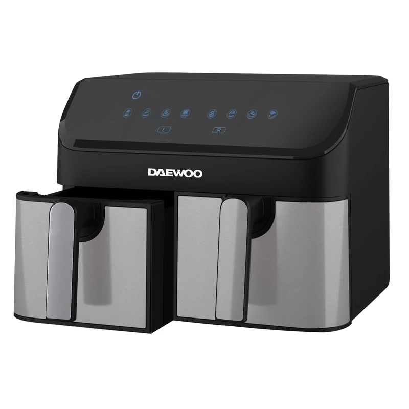 Daewoo Digital Air Fryer, Double 4.5 Litre Draws With Sync Function To Match Draw Times, Use Less Oil For Healthier Baking, Roasting, Grilling With 60 Minute Timer, Family Sized, 9 Litres