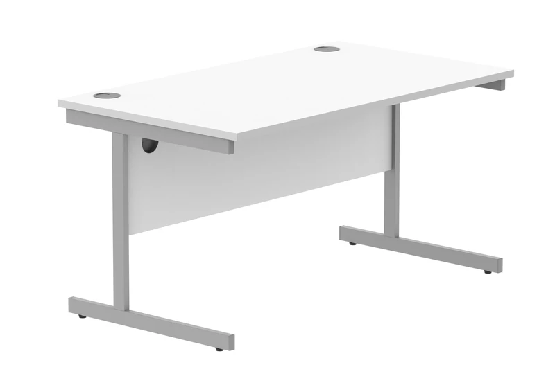 Office Hippo Essentials Rectangular Writing Computer Work Place, Home Office Desk with Cable Port Management, MFC, Arctic White, 140x80cm