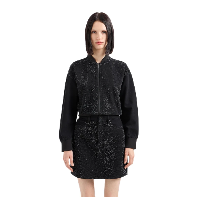 Armani Exchange Women's Shiny Denim Mini Skirt, Black Denim, 4