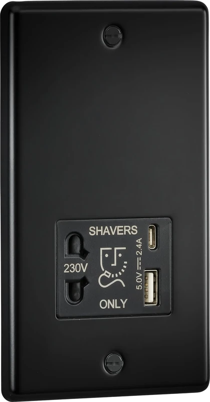 Knightsbridge 230V Shaver Socket with Dual USB A+C [5V DC 2.4A Shared] - Matt Black