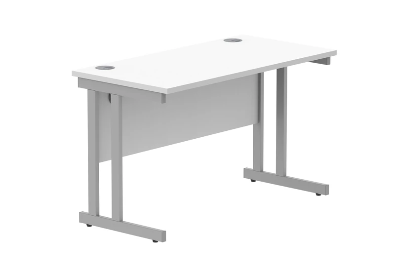 Office Hippo Essentials Rectangular Writing Computer Work Place, Home Office Desk with Cable Port Management, Arctic White, 120x60cm