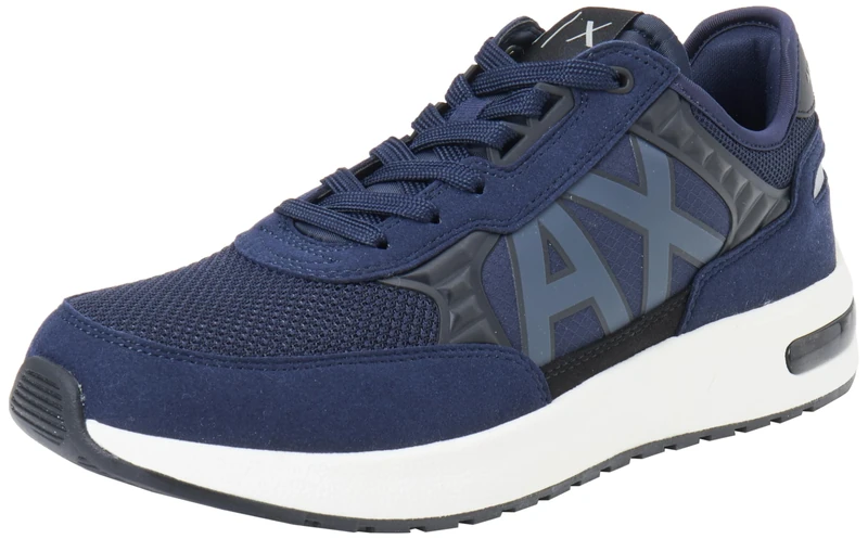 Armani Exchange Men's Dusseldorf Embossed Geometric Motifs Trainers, Navy Black, 8 UK