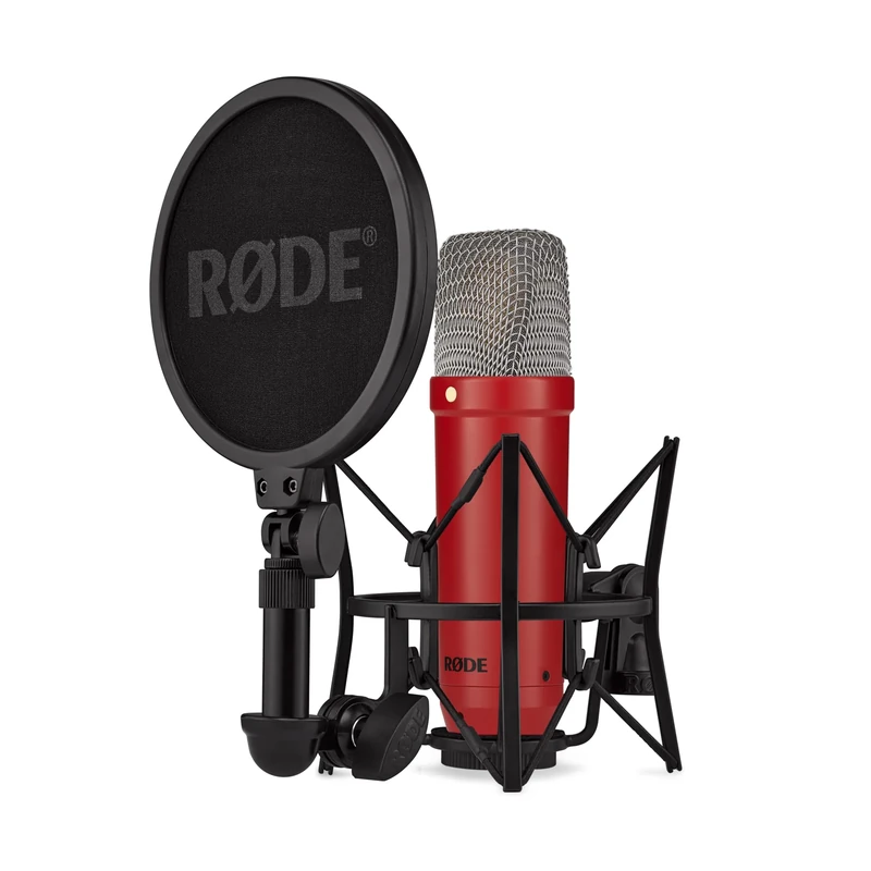 RØDE NT1 Signature Series Large-diaphragm Condenser Microphone with Shock Mount, Pop Filter and XLR Cable for Music Production, Vocal Recording, Streaming and Podcasting (Red)