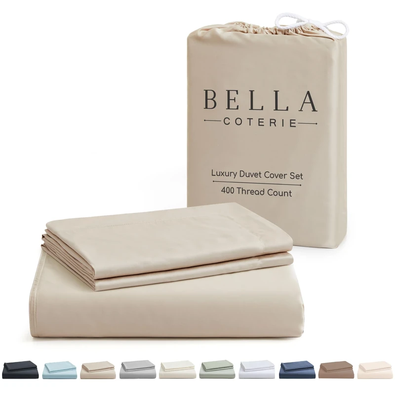 Bella Coterie Luxury Bamboo Queen Size Duvet Cover Set | Organically Grown | Ultra Soft | Cooling | Two Luxury Pillow Shams | Viscose Bedding Made from Bamboo | No Insert [Dune]