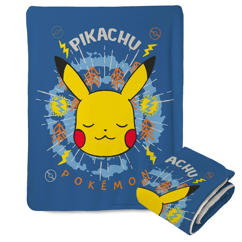 Northwest Pokemon Mink Sherpa Throw Blanket, 50" x 60", Zen Pikachu