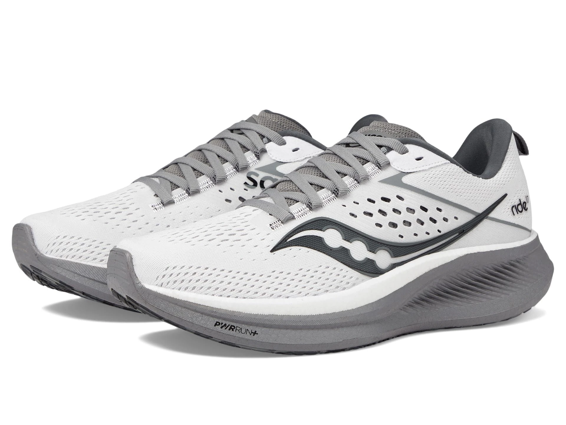 Saucony Men's Ride 17 Sneaker, Gym Shoes, White/Black, 9.5