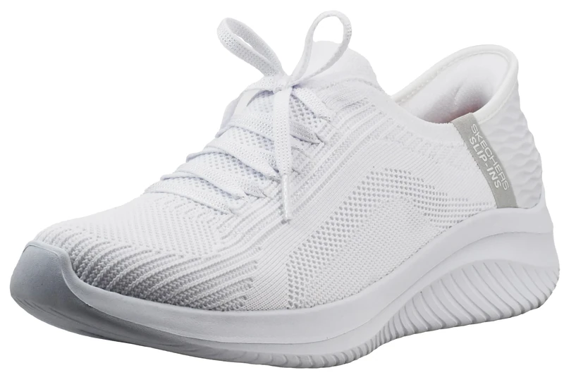 Skechers Women's Ultra Flex 3.0 Brilliant Path Slip-On Sneakers, White Knit/Light Gray Trim, 7 UK Wide
