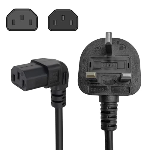 SHAFI® 2.5M DOWN Angle Kettle Lead - 3-Pin Pure Copper Core 13A Fuse - IEC-C13 Power Cable UK Plug - Replacement Power Lead PC Projector Cooker Hp Printer Server UPS PS4 Pro Xbox Monitor - 2.5M