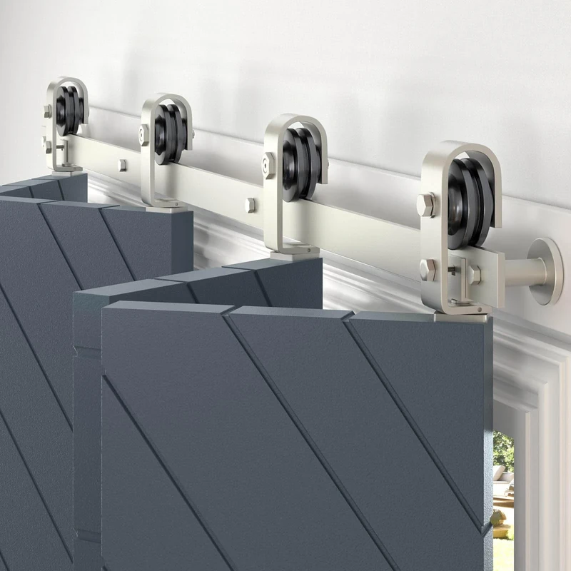 EaseLife 48" Brushed Nickel Bi-Folding Sliding Barn Door Hardware Track Kit - Top Mount, Heavy Duty, Slide Smoothly Quietly, Easy Install - Track Length 52" for Four 12" Wide Closet Doors