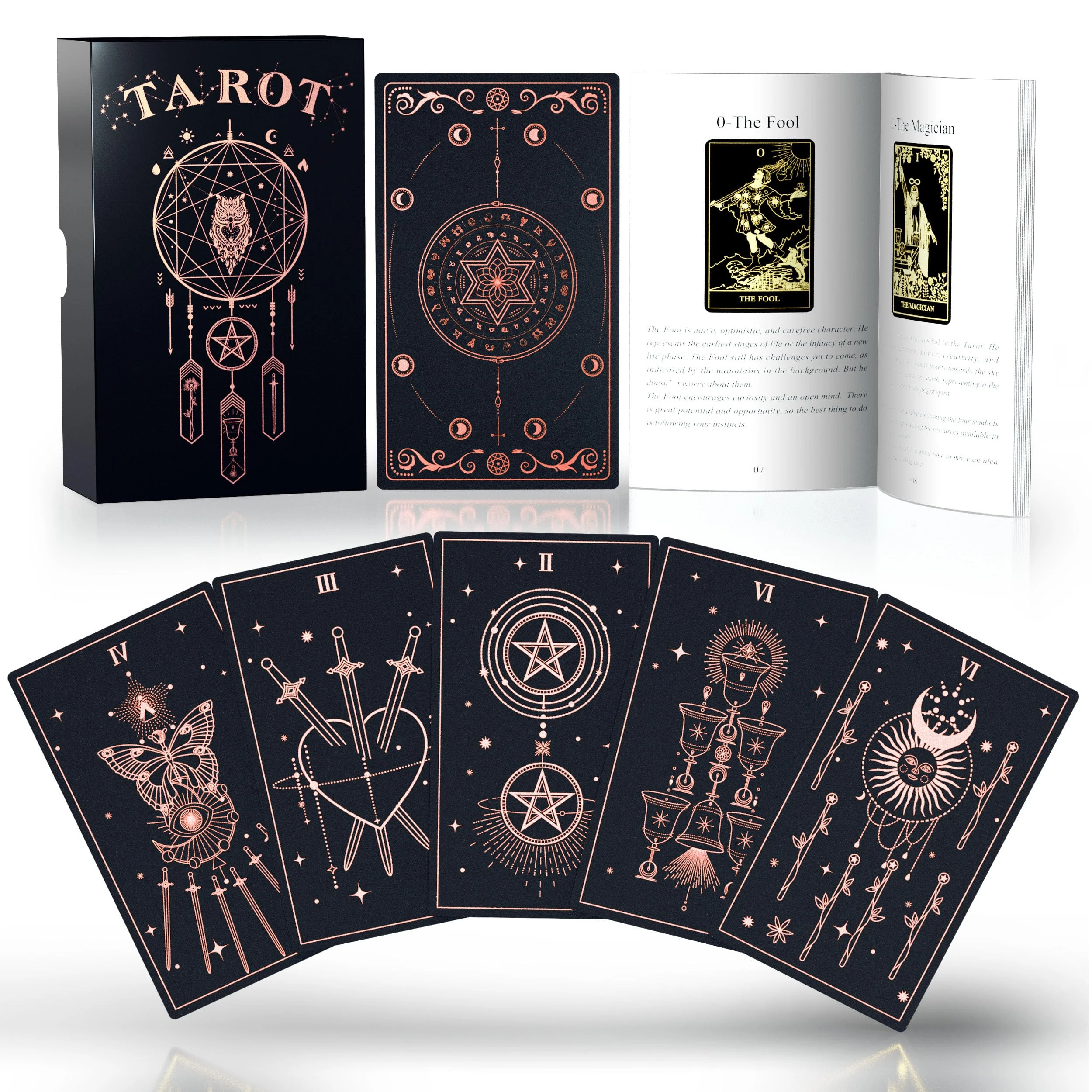 ACELION Original Tarot Card Set with Guide, 78 Pieces of Tarot Cards with Gold foil on The Surface， Fortune-Telling Game, Tarot for Beginners