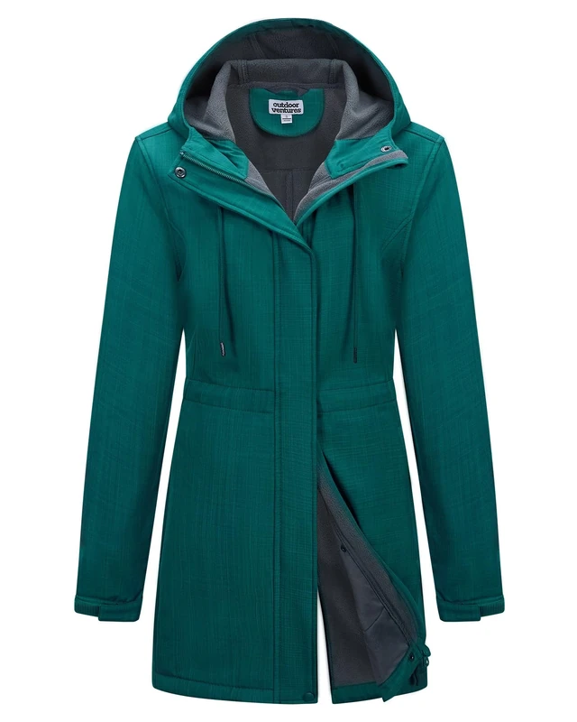 Outdoor Ventures Softshell Jacket Ladies Rain Jacket Functional Rain Coat Windbreaker Waterproof Hiking Jacket Breathable Outdoor Jacket with Hood for Spring Fall Winter Green-Plaid 2XL