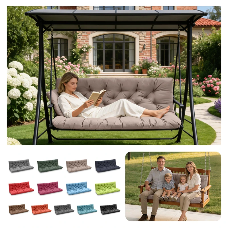 LCYY.TG Porch Swing Cushions, Outdoor Seat Cushion, Outdoor Swing Replacement Cushions，Waterproof Bench Cushion with Backrest and Ties for Patio Porch Garden Backyard (Khaki 60 * 40 in)