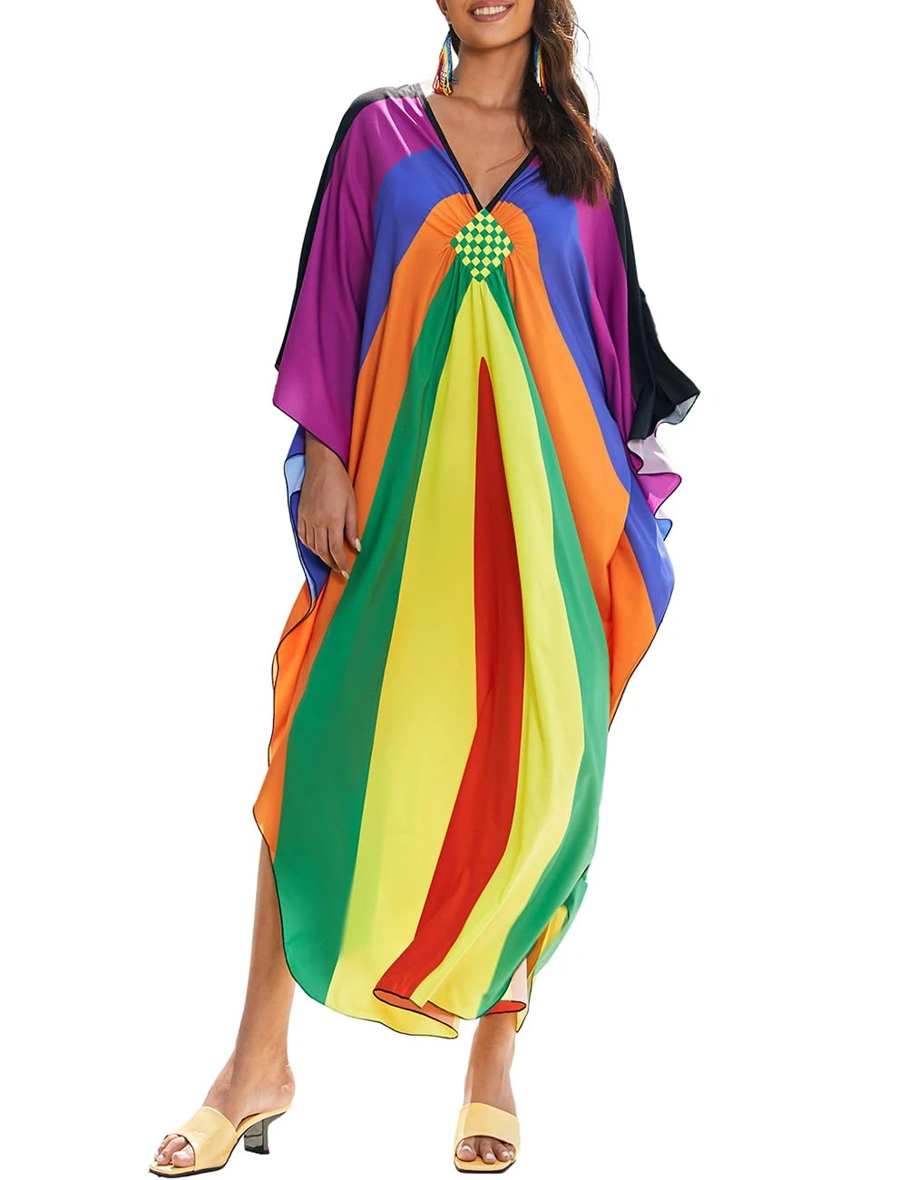 Bsubseach Kaftan Dresses for Women Plus Size Caftans Long Beach Swimsuit Cover Up Summer Loungewear Colorful Stripes