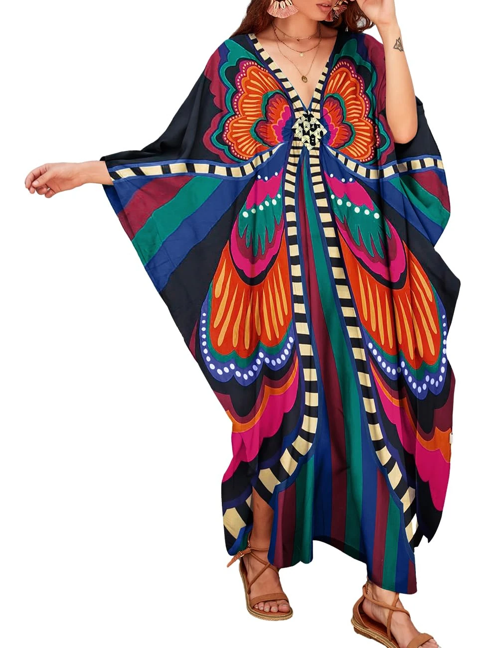 Bsubseach Plus Size Kaftan Long Swimsuit Coverup for Women Caftans Loungewear Casual Fall Dress Black