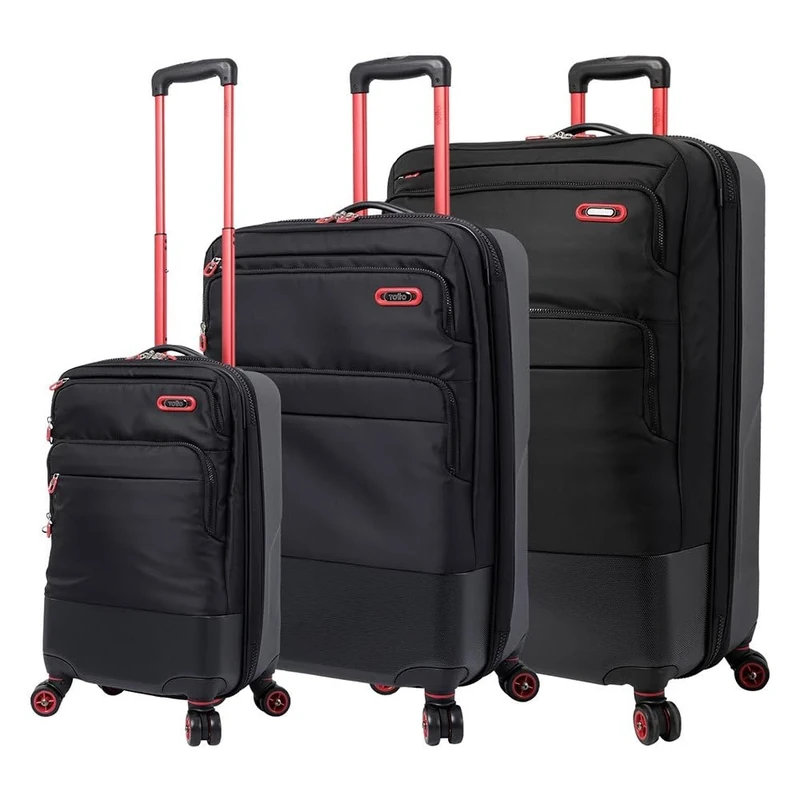 TOTTO - Semi-Rigid Suitcase Set - Skyteam - Black Color - Three Sizes of suitcases - Expandable System - 360 Wheels - Polyester Lining - Image 1